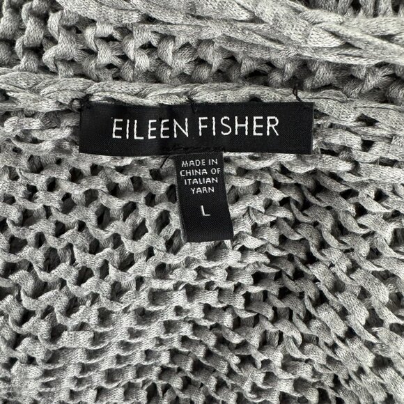 Eileen Fisher Cropped Cardigan Large Gray Open Knit Viscose Blend CJ-2142 - Picture 6 of 8